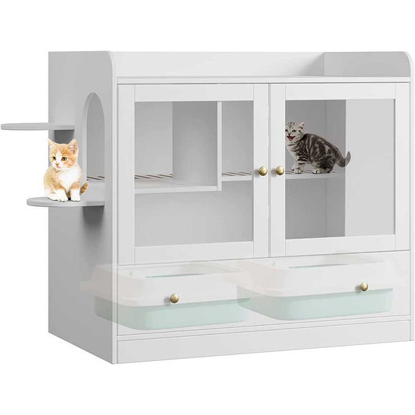 Luxury Cat Litter Box Enclosure, XL Multipurpose Cat Condo Hidden ...